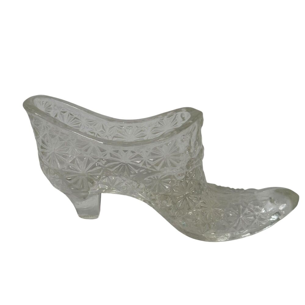 Vintage Fenton Daisy Button Clear Glass Slipper Shoe Made In USA 5.5"